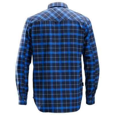 Snickers 8516 AllroundWork Flannel Checked Long Sleeve Shirt Navy True Blue back #colour_navy-true-blue