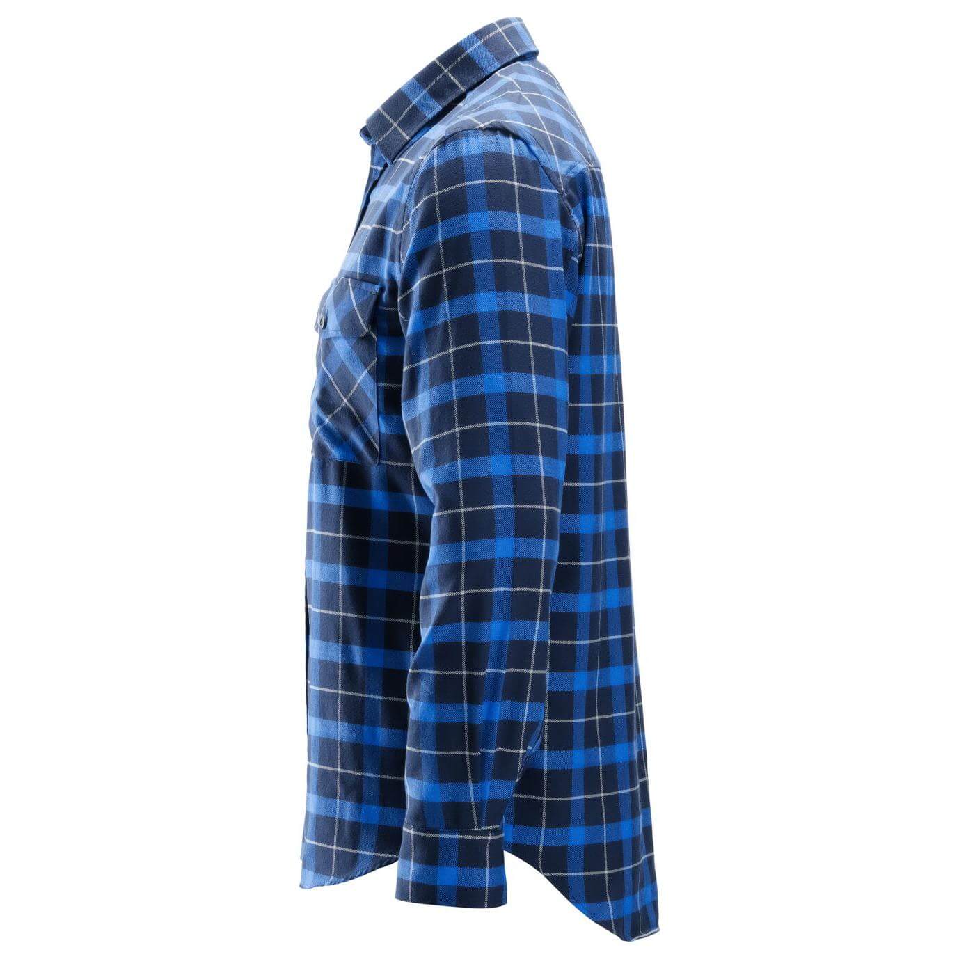 Snickers 8516 AllroundWork Flannel Checked Long Sleeve Shirt Navy True Blue left #colour_navy-true-blue