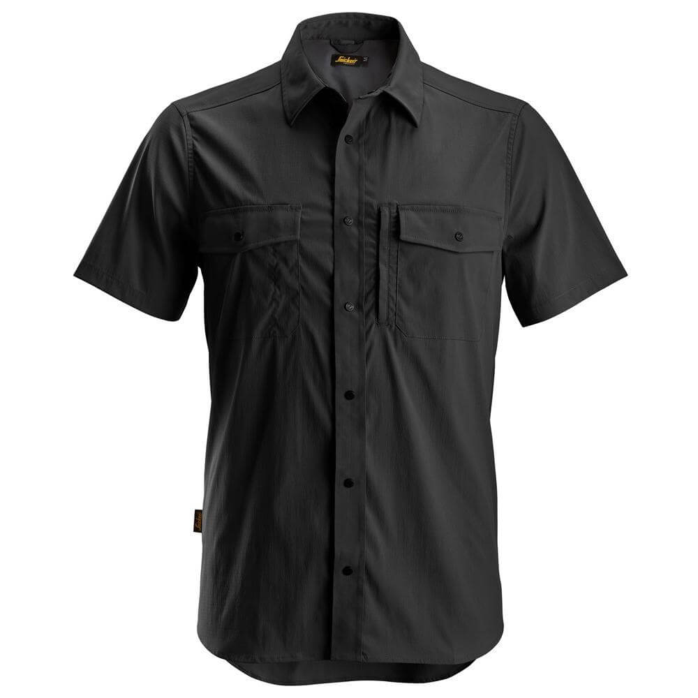 Snickers 8520 LiteWork Lightweight Rip Stop Short Sleeve Shirt Black Main #colour_black