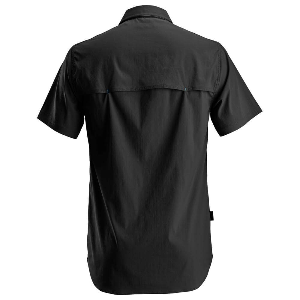 Snickers 8520 LiteWork Lightweight Rip Stop Short Sleeve Shirt Black back #colour_black
