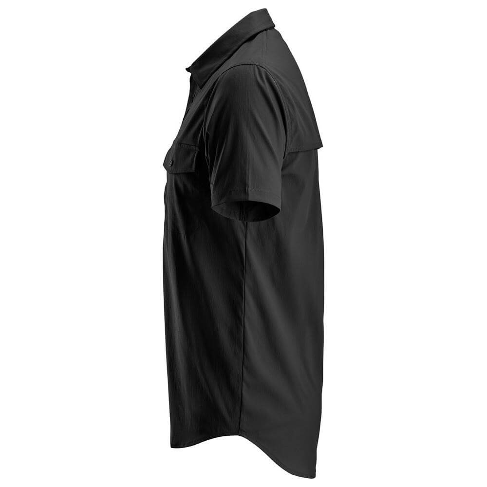 Snickers 8520 LiteWork Lightweight Rip Stop Short Sleeve Shirt Black left #colour_black