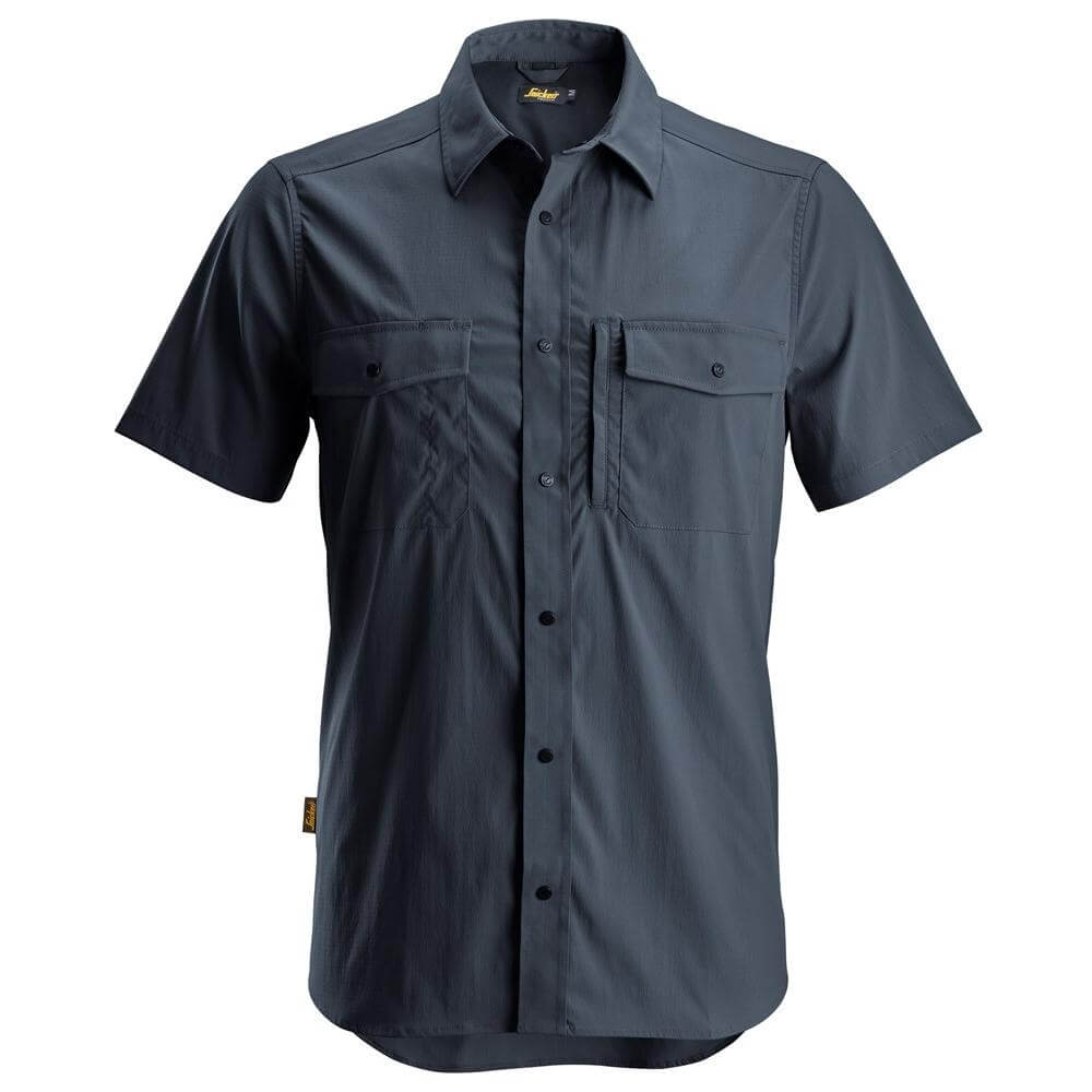 Snickers 8520 LiteWork Lightweight Rip Stop Short Sleeve Shirt Navy Main #colour_navy