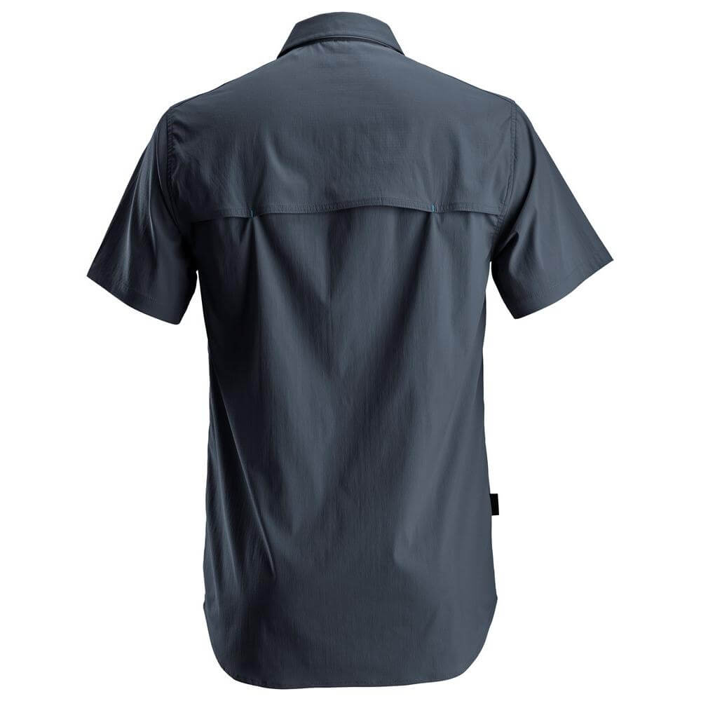 Snickers 8520 LiteWork Lightweight Rip Stop Short Sleeve Shirt Navy back #colour_navy