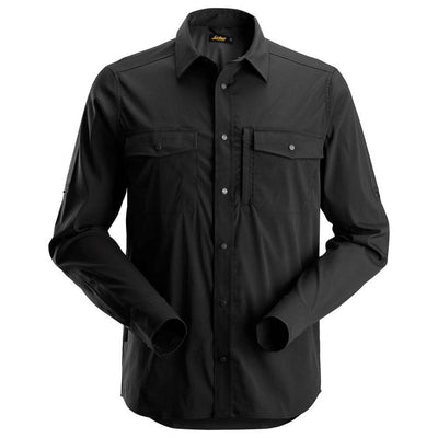 Snickers 8521 LiteWork Lightweight Rip Stop Long Sleeve Shirt Black Main #colour_black