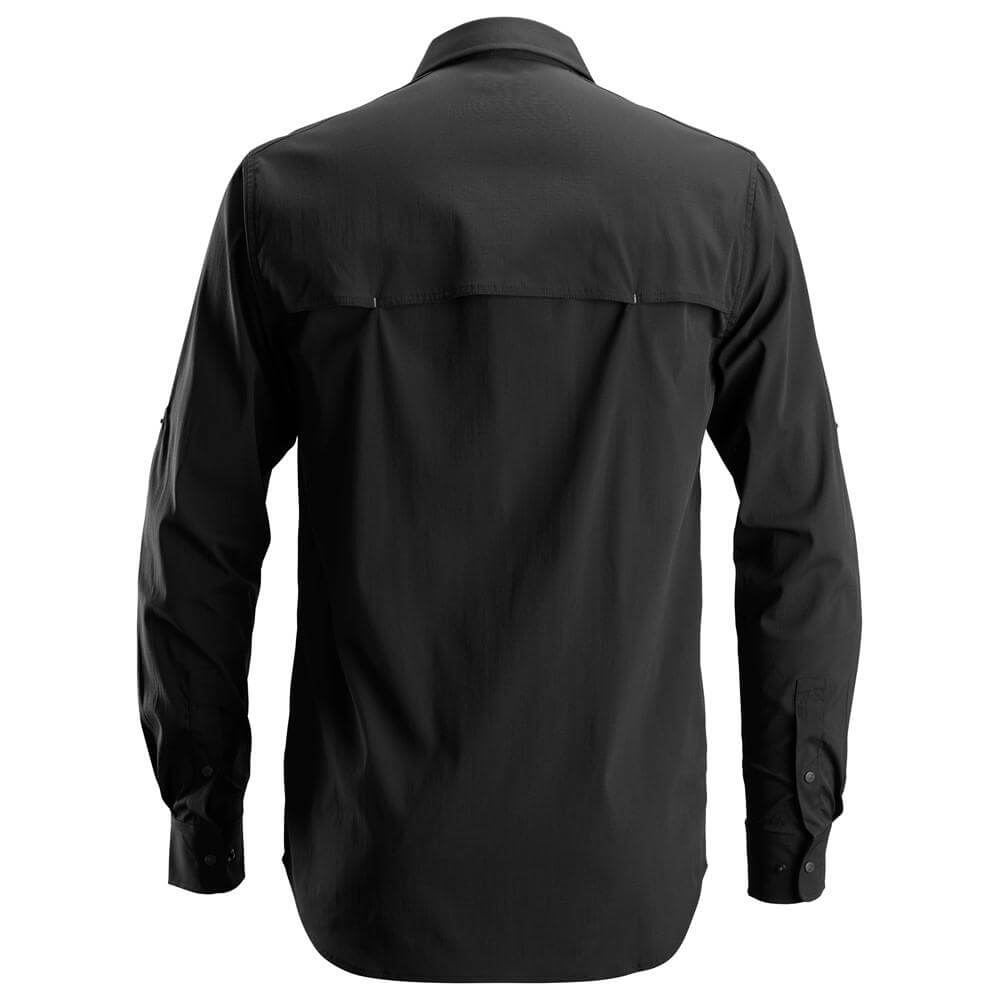 Snickers 8521 LiteWork Lightweight Rip Stop Long Sleeve Shirt Black back #colour_black