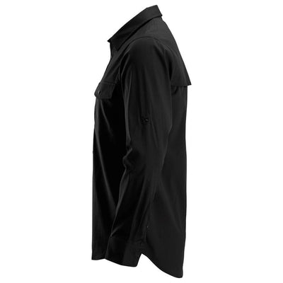 Snickers 8521 LiteWork Lightweight Rip Stop Long Sleeve Shirt Black left #colour_black
