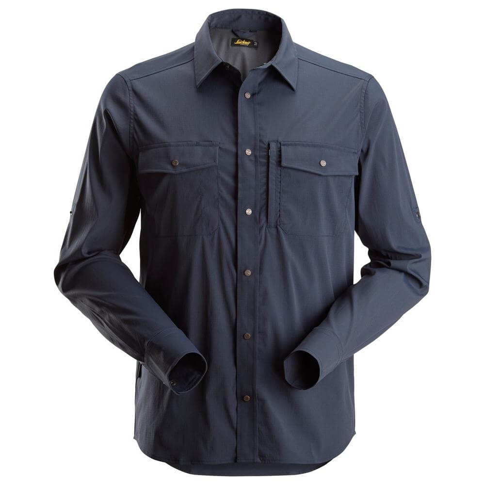 Snickers 8521 LiteWork Lightweight Rip Stop Long Sleeve Shirt Navy Main #colour_navy