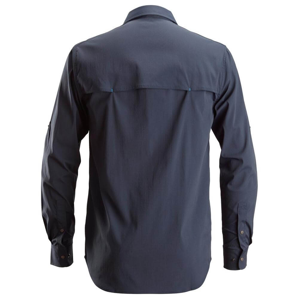 Snickers 8521 LiteWork Lightweight Rip Stop Long Sleeve Shirt Navy back #colour_navy