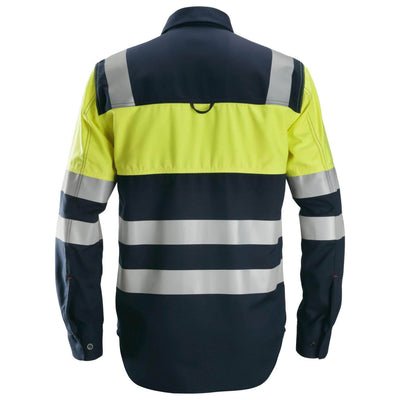 Snickers 8560 ProtecWork Hi Vis FR Long Sleeve Shirt Class 1 Navy Hi Visibilty Yellow Back #colour_navy-hi-visibilty-yellow