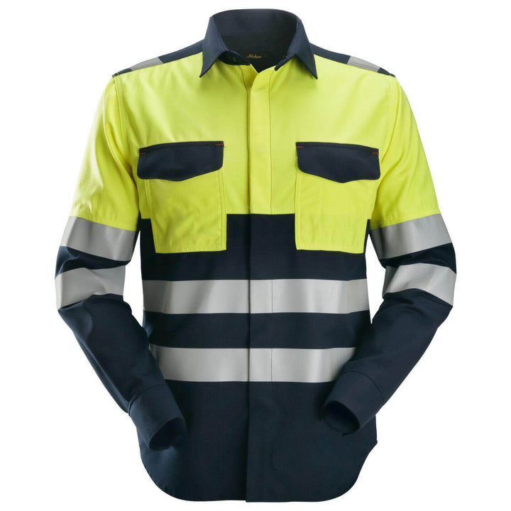 Snickers 8560 ProtecWork Hi Vis FR Long Sleeve Shirt Class 1 Navy Hi Visibilty Yellow Main #colour_navy-hi-visibilty-yellow