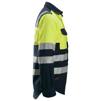 Snickers 8560 ProtecWork Hi Vis FR Long Sleeve Shirt Class 1 Navy Hi Visibilty Yellow Right #colour_navy-hi-visibilty-yellow