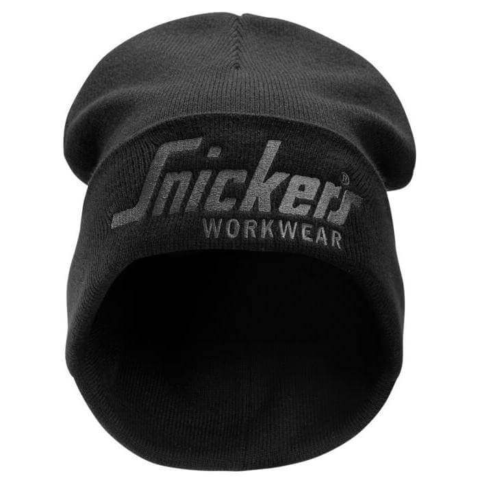 Snickers 9047 Logo Beanie Black Steel Grey Main #colour_black-steel-grey