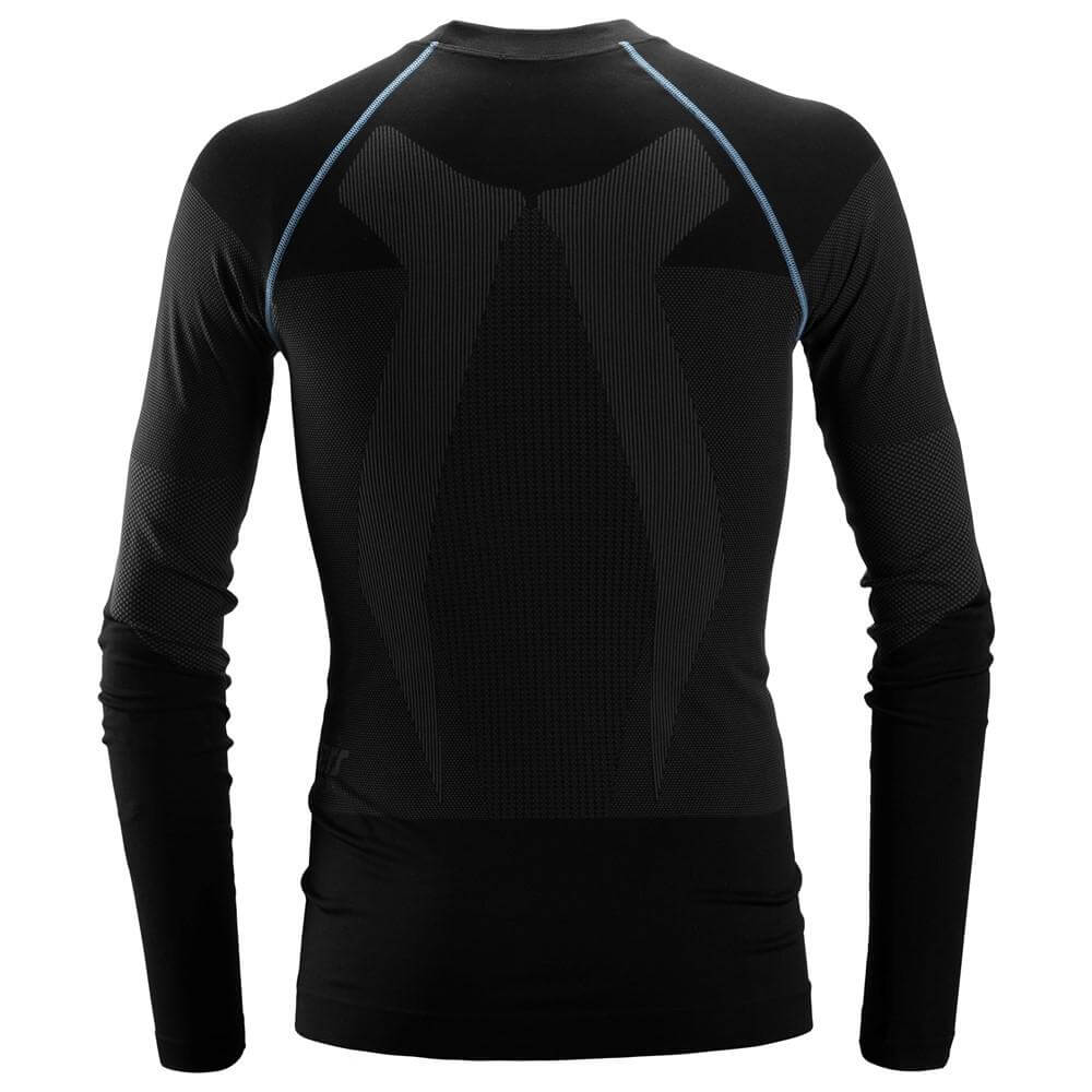 Snickers 9418 LiteWork Seamless 37.5 Long Sleeve Moisture Wicking Base Layer Shirt Black Grey back #colour_black-grey