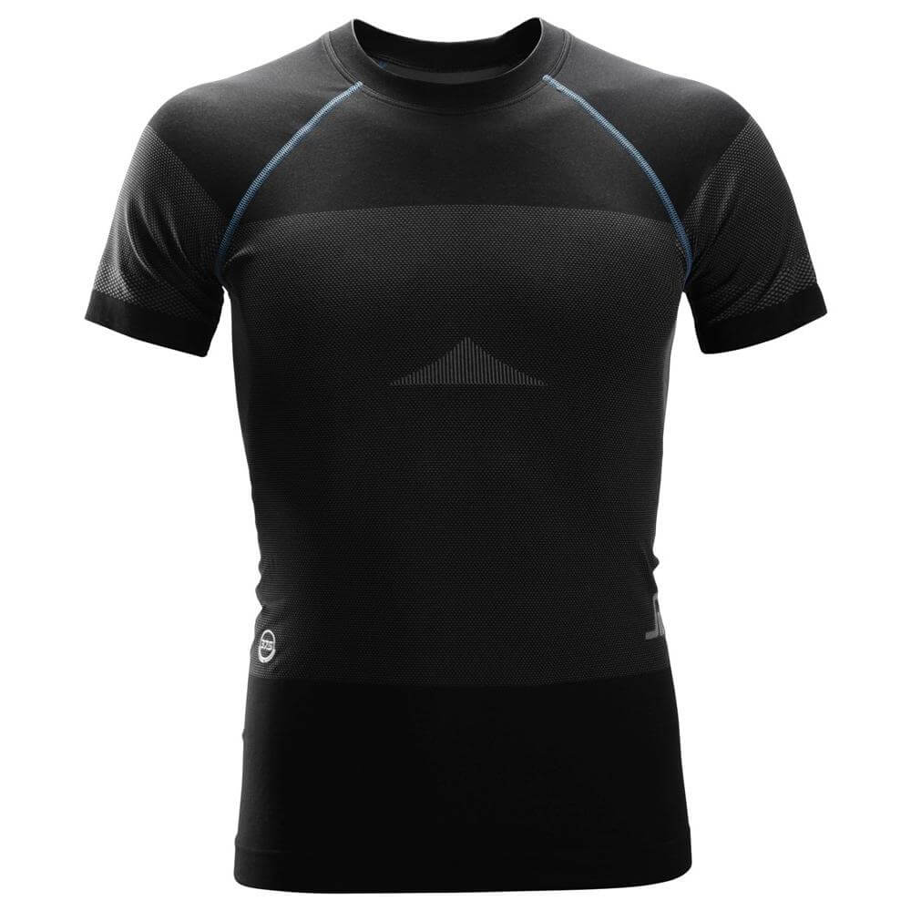 Snickers 9419 LiteWork Seamless 37.5 Short Sleeve Moisture Wicking Base Layer Shirt Black Grey Main 