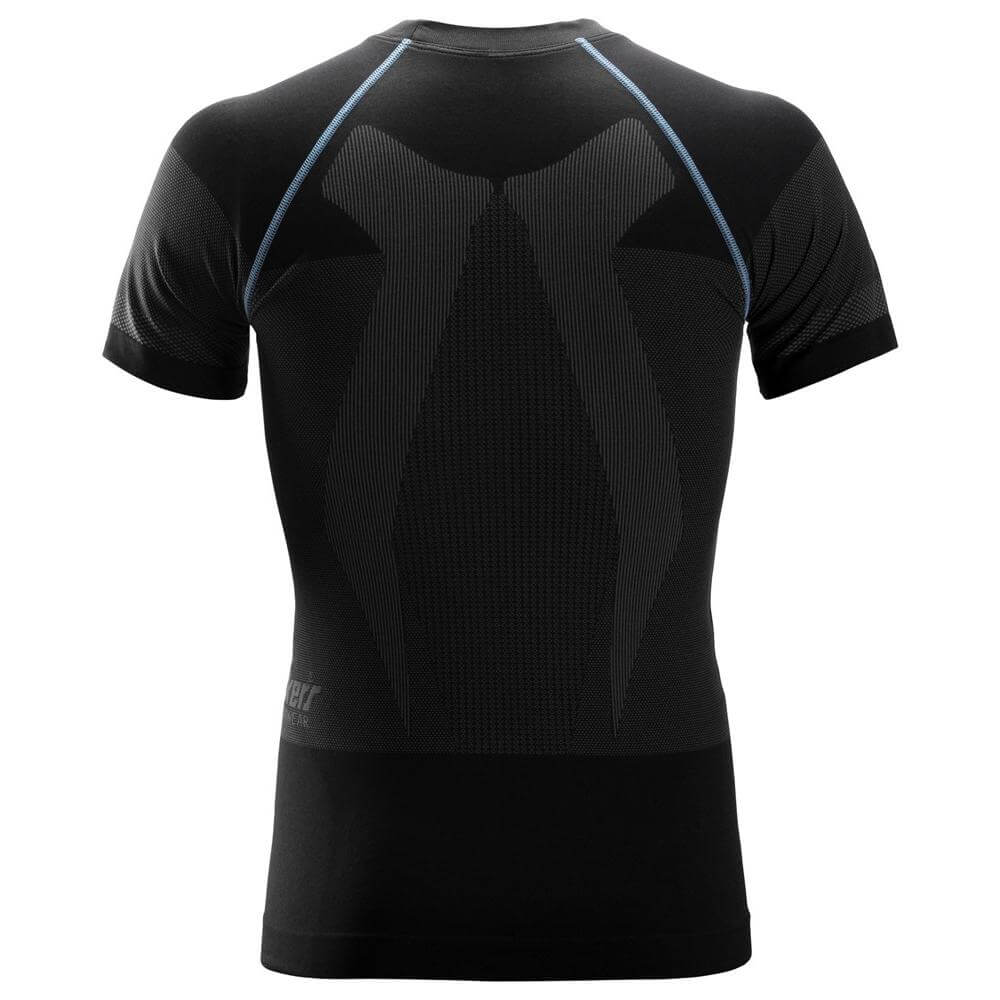Snickers 9419 LiteWork Seamless 37.5 Short Sleeve Moisture Wicking Base Layer Shirt Black Grey back 