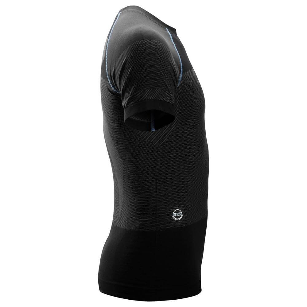 Snickers 9419 LiteWork Seamless 37.5 Short Sleeve Moisture Wicking Base Layer Shirt Black Grey right 