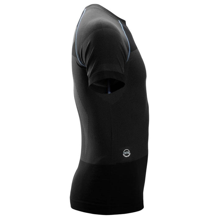 Snickers 9419 LiteWork Seamless 37.5 Short Sleeve Moisture Wicking Base Layer Shirt Black Grey right 
