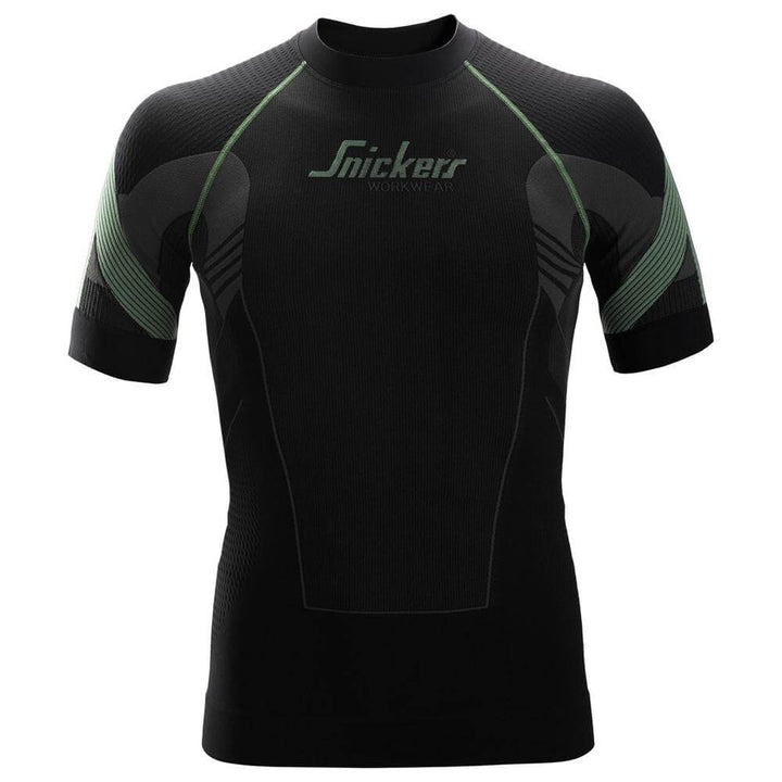 Snickers 9426 FlexiWork Seamless Short Sleeve Insulating Breathable Base Layer Shirt Black Grey Main #colour_black-grey