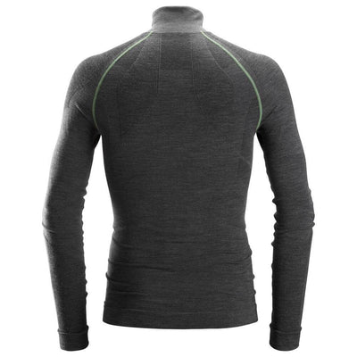 Snickers 9441 FlexiWork Seamless Wool Long Sleeve Half Zip Base Layer Shirt Anthracite Melange back #colour_anthracite-melange