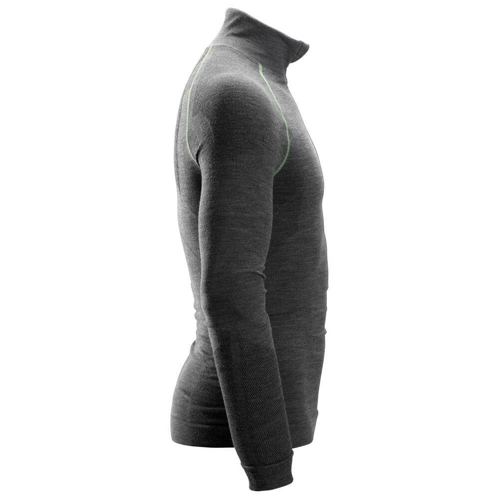 Snickers 9441 FlexiWork Seamless Wool Long Sleeve Half Zip Base Layer Shirt Anthracite Melange left #colour_anthracite-melange