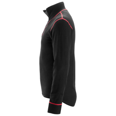 Snickers 9462 ProtecWork Half Zip Wool Arc Protection Long Sleeve Shirt Black left #colour_black