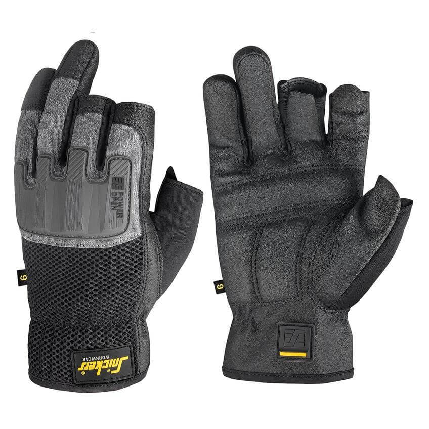 Snickers 9586 Power Open Grip Gloves Black Rock Grey Main #colour_black-rock-grey