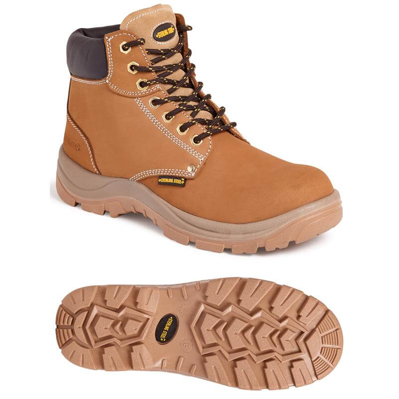 Sterling Steel SS819CM Wheat 6 Eye Hiker Safety Boots Honey Top and Bottom 1 #colour_honey