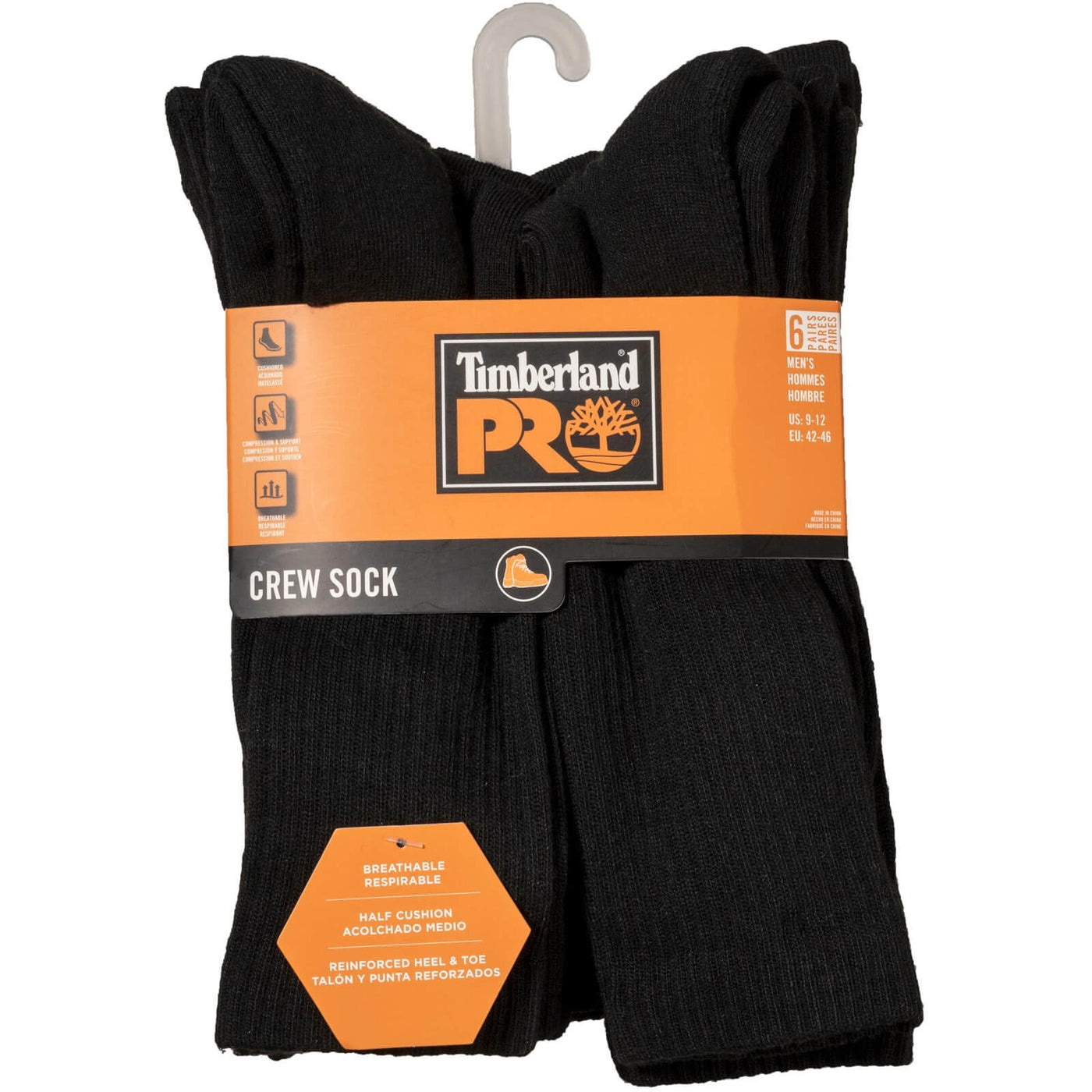 Timberland Pro Simple Crew Sock 6 Pack Black 1#colour_black