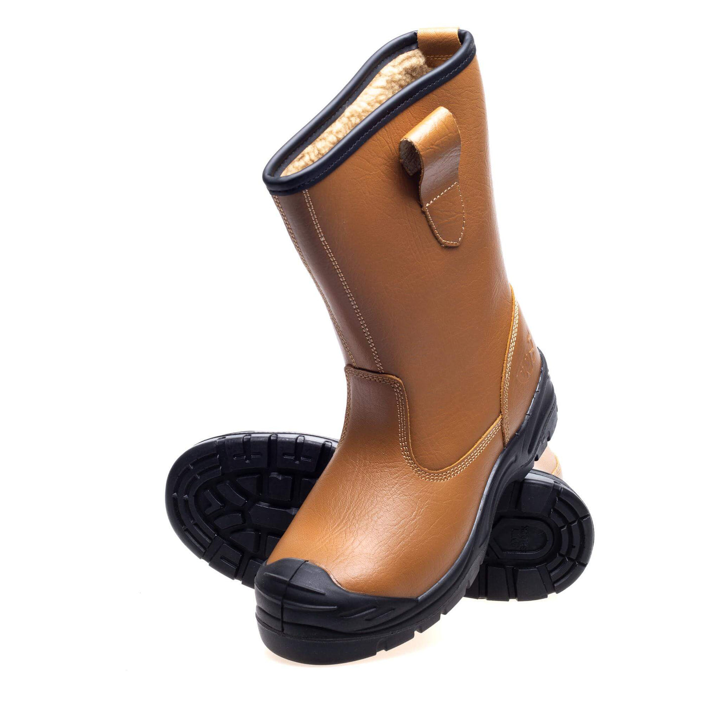 Work Site SS403SM Tan Fur Lined Safety Rigger Boots Tan Top and Bottom 1 #colour_tan