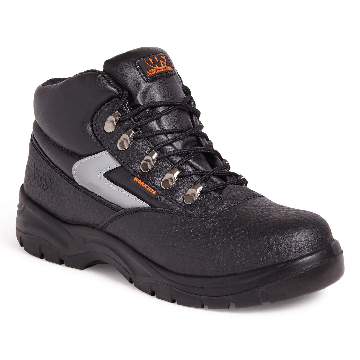 Work Site SS601SM Black Mid Cut Safety Boots Black Main #colour_black
