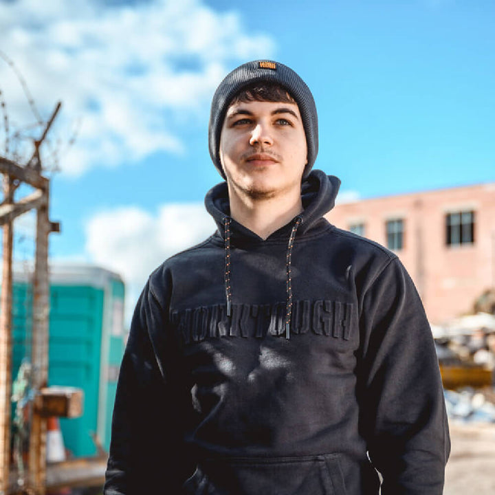 Worktough Logo Pullover Hoodie Black Lifestyle 1#colour_black