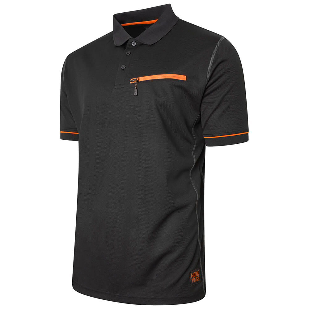 Worktough Zip Polo Shirt Black Product 3#colour_black
