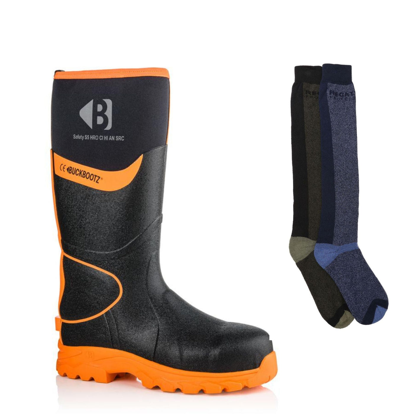 Buckbootz BBZ8000 Special Offer Pack - Buckler Neoprene Safety Wellington Boots + 2 Pairs Wellies Socks