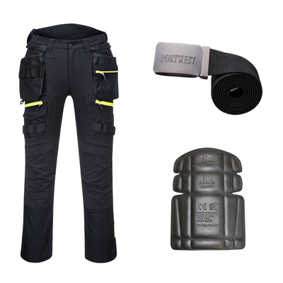 Portwest Special Offer DX440 DX4 Trousers Pack - Detachable Holster Pocket Trousers + Belt + Knee Pads