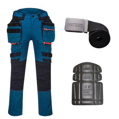 Portwest Special Offer DX440 DX4 Trousers Pack - Detachable Holster Pocket Trousers + Belt + Knee Pads